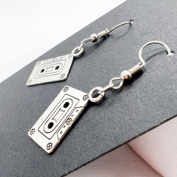 Silver Cassette Tape Earrings - Picture 6 of 6
